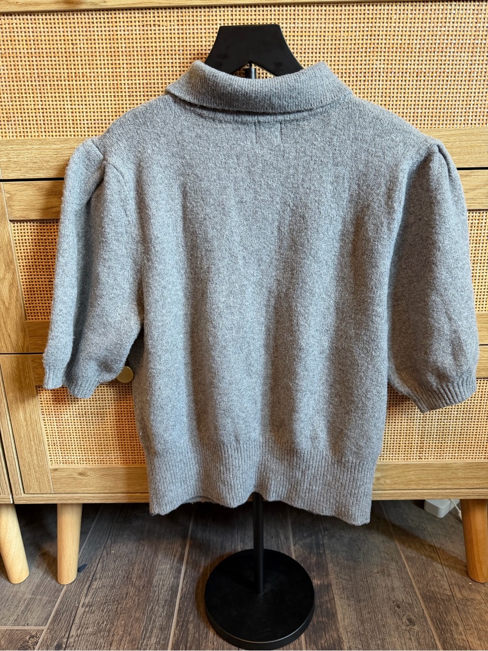 a new day Heather Gray Short Puff Sleeve Collared Knit Top - Picture 3 of 3